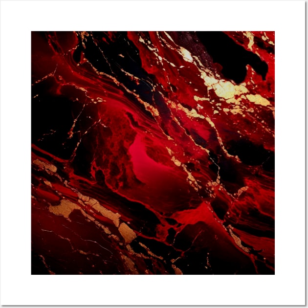 Dark Red, Black And Golden Marble Background Wall Art by Sonja818